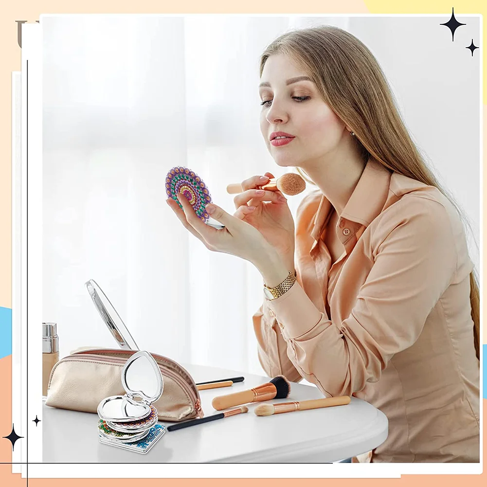 DIY Diamond Painting Makeup Mirror Mandala Pattern Portable Pocket Mirror
