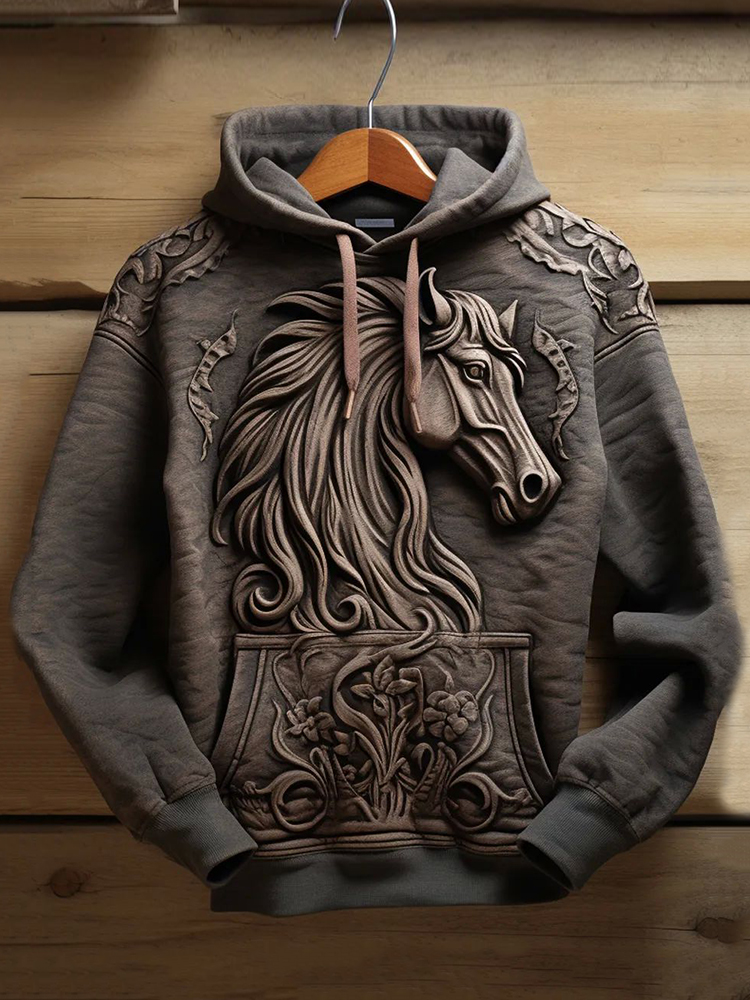 Comstylish Vintage Western Horse Print Hoodie