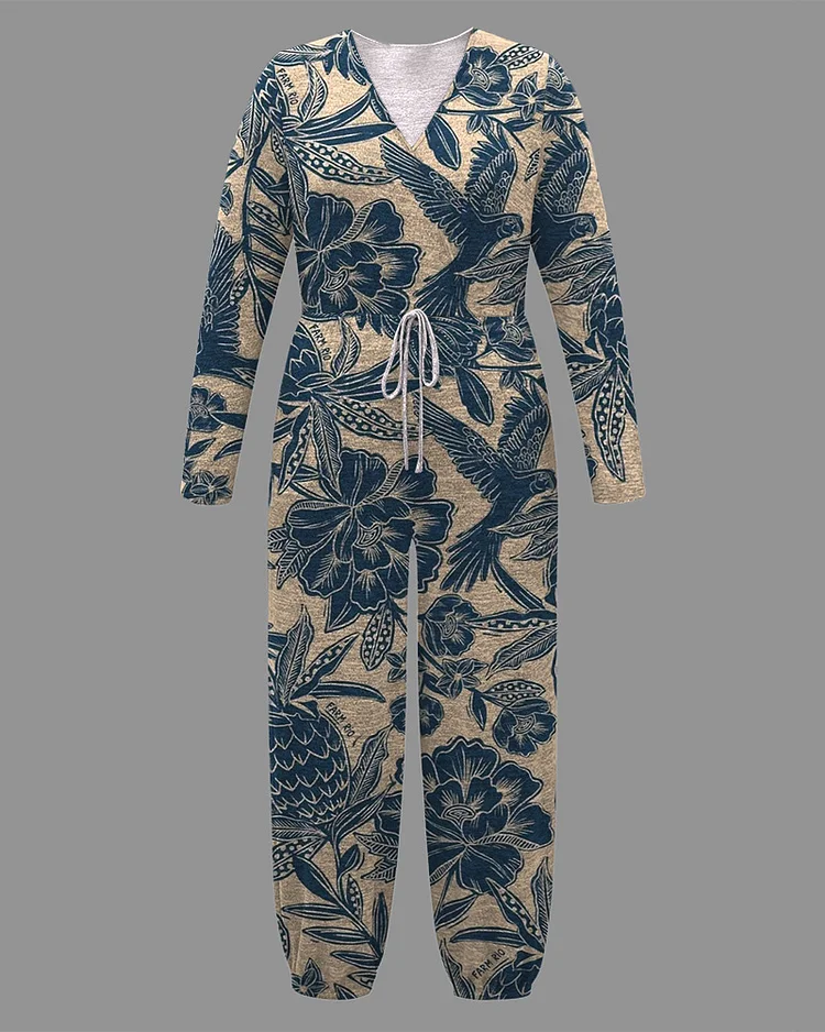 Women's Plus Size Retro Floral Print Jumpsuit