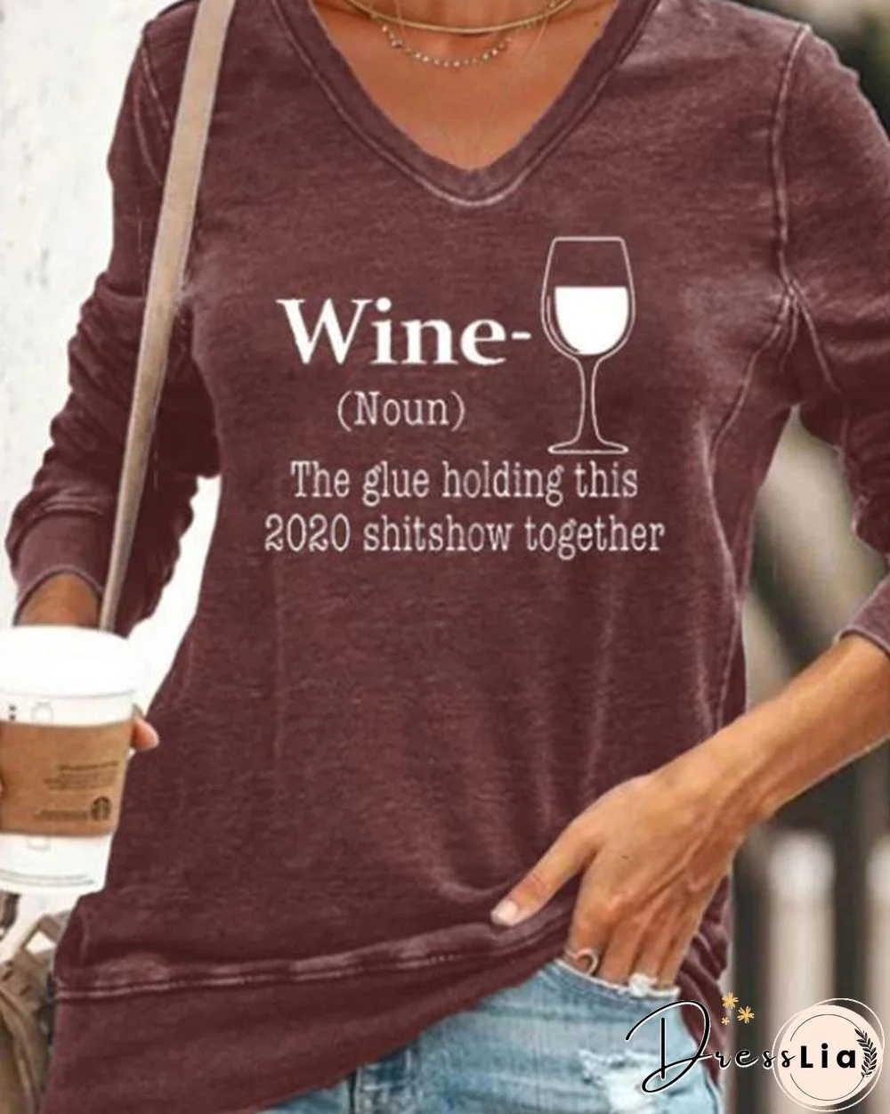 Women Casual Long Sleeve Printed V Neck Shirt