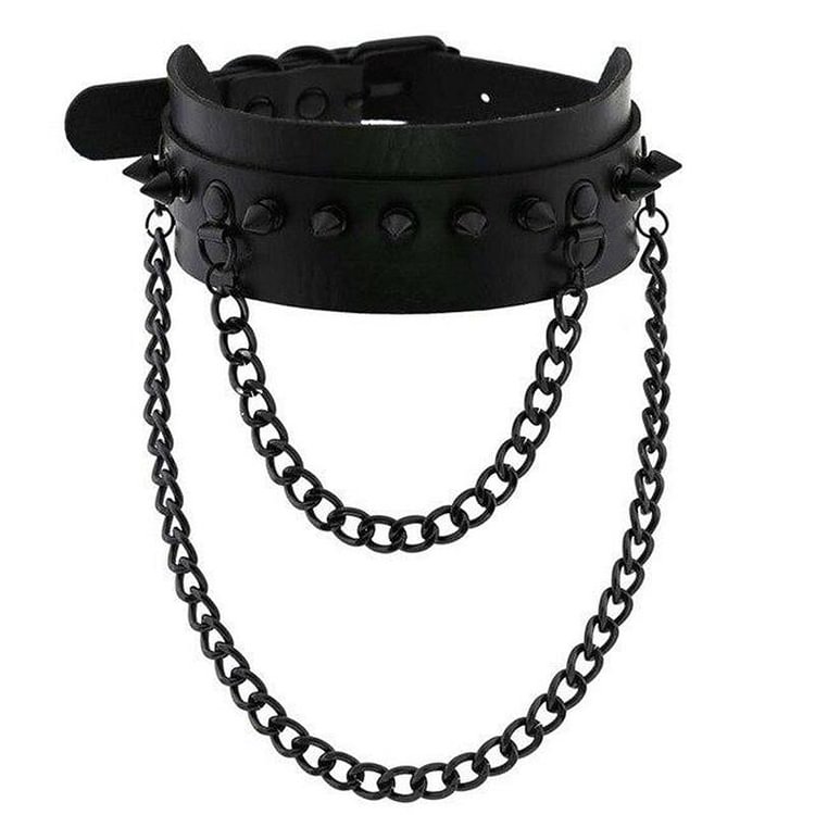 Gothic Double Chain Spikes Large Choker Necklace