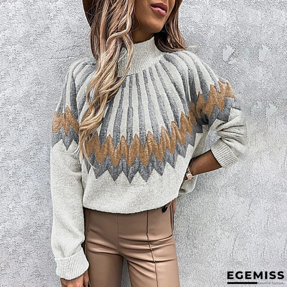 Printed Turtleneck Long Sleeve Loose Casual Sweater | EGEMISS