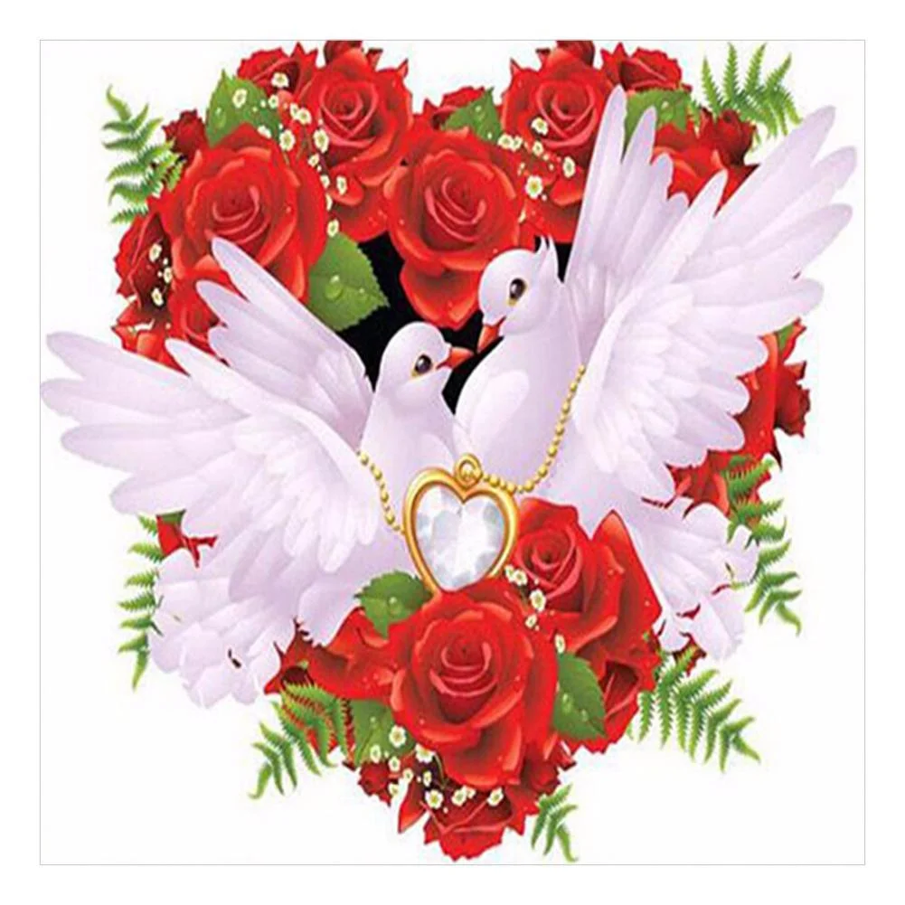 Diamond Painting - Full Round Drill - Rose Love Pigeon(30*30cm)