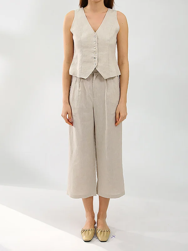 Elegant Sleeveless Deep V-Neck Vest and Pleated Pants Two-Piece Set