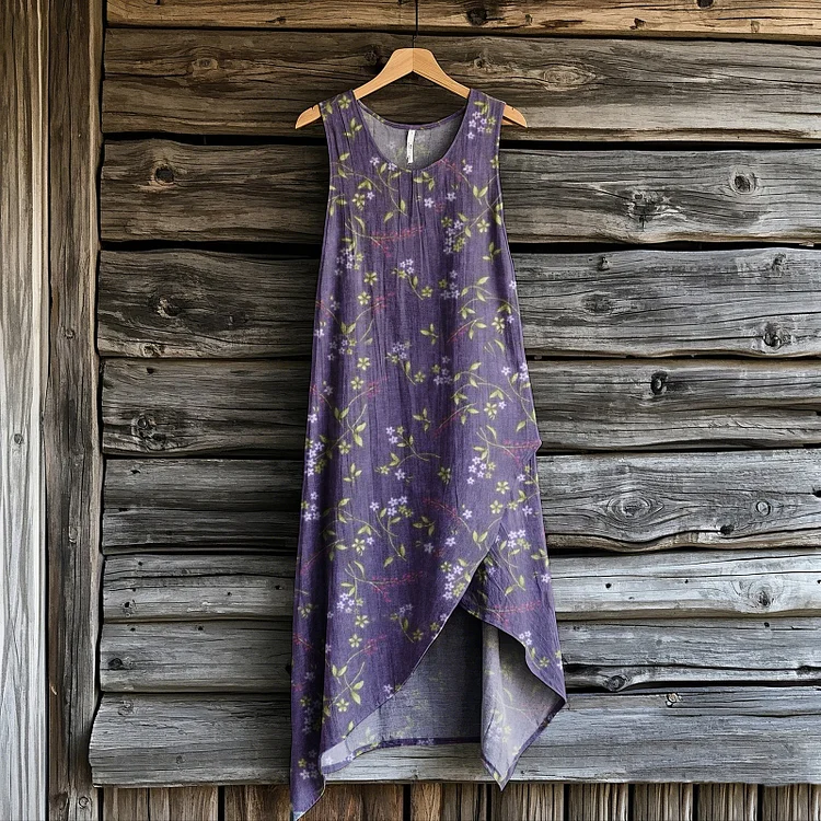 Women's  Bohemian Style Flowers Art Irregular Design Sleeveless Dress