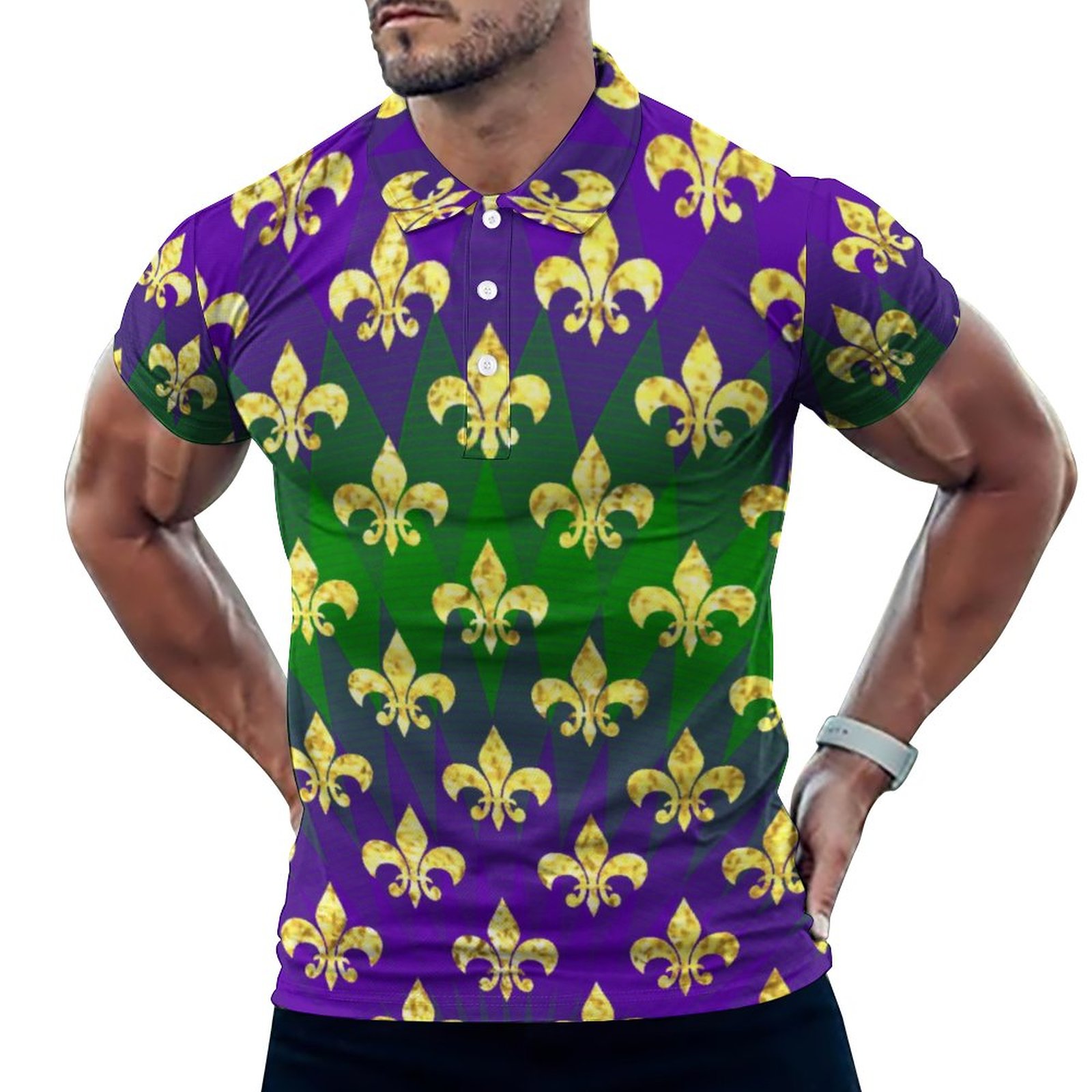 SFNEEWHO Mardi Gras Style Colorful Men's Short Sleeve Casual Polo ...