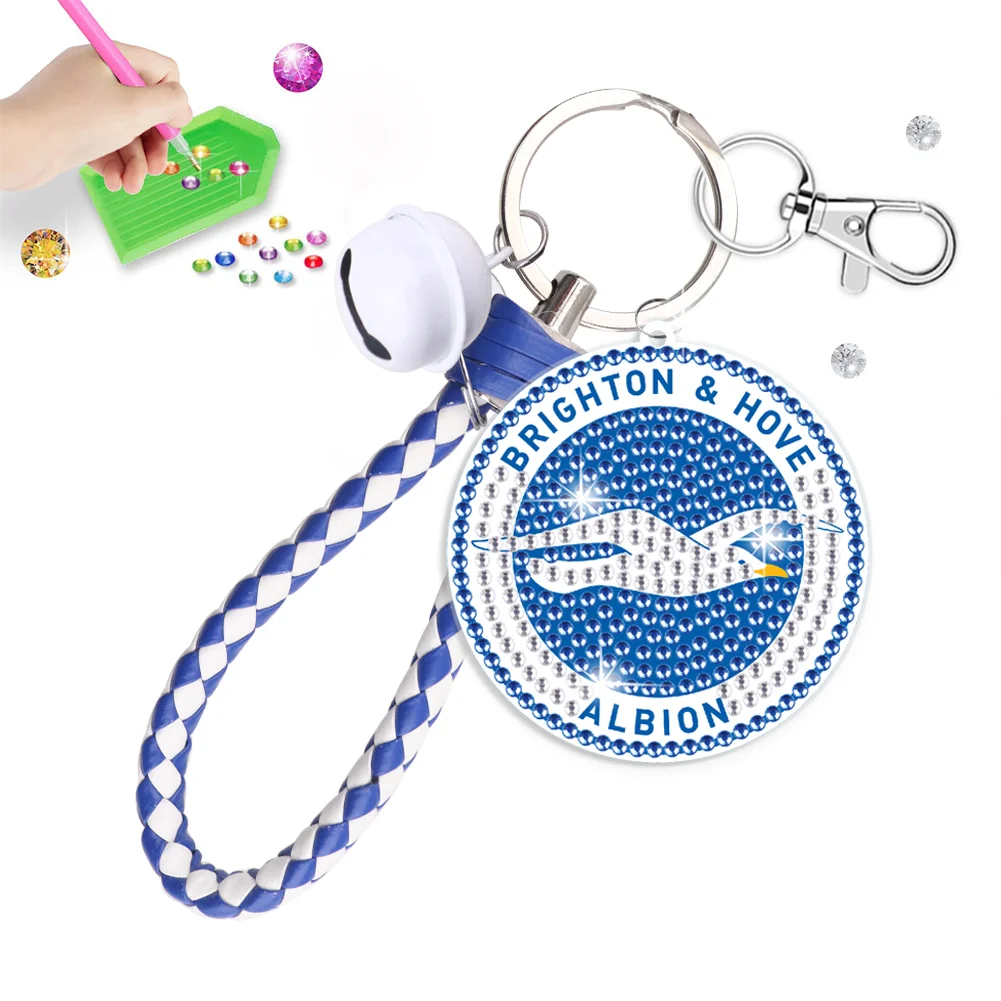 【Upgrade】DIY Brighton & Hove Albion F.C. Logo Double Sided Rhinestone Painting Keychain Pendant for Adult