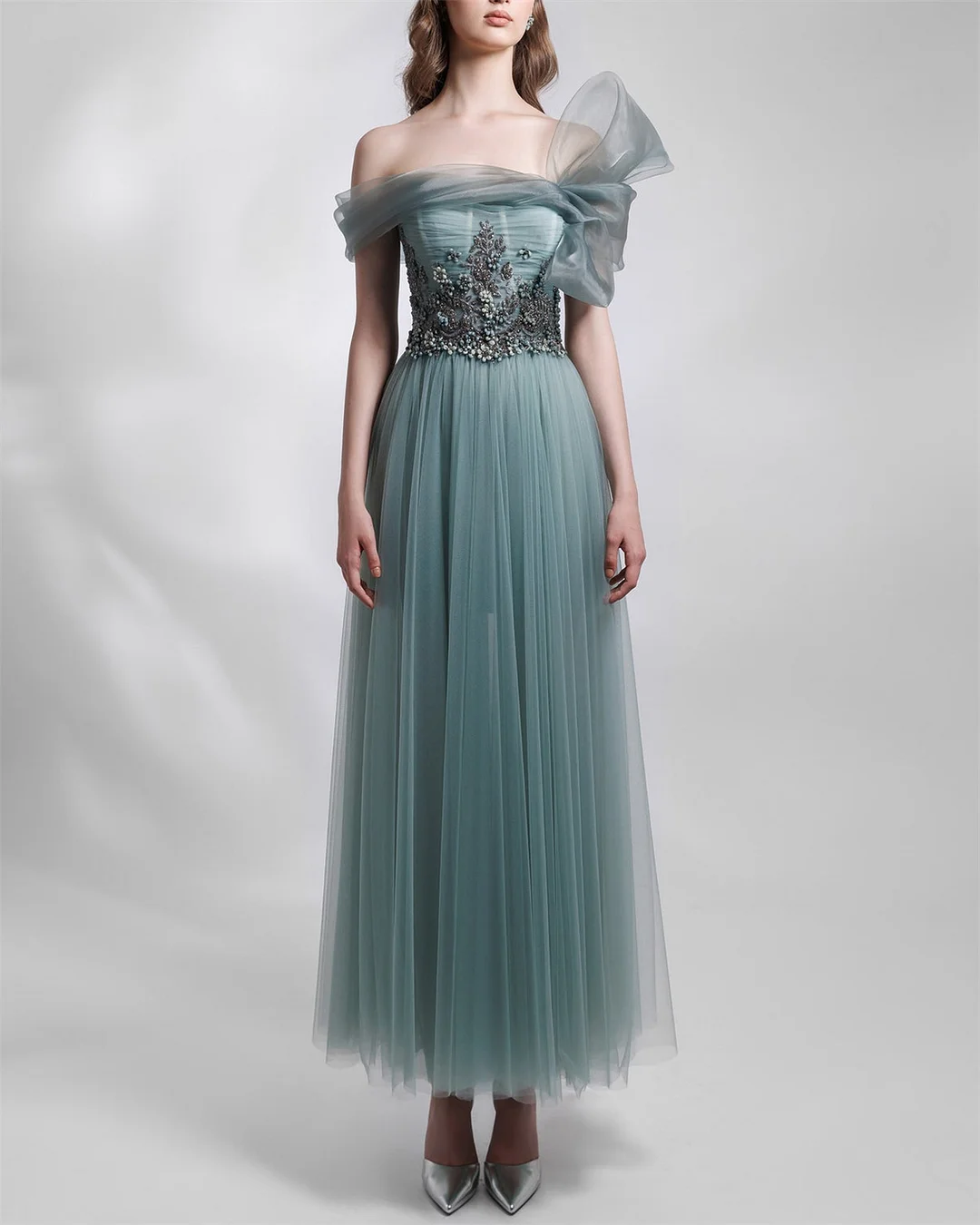 Women's Solid Color Off Shoulder Mesh Dress