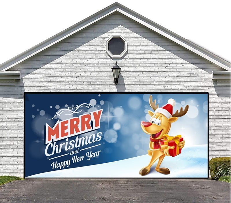 Merry Christmas Elk Garage Door Mural
