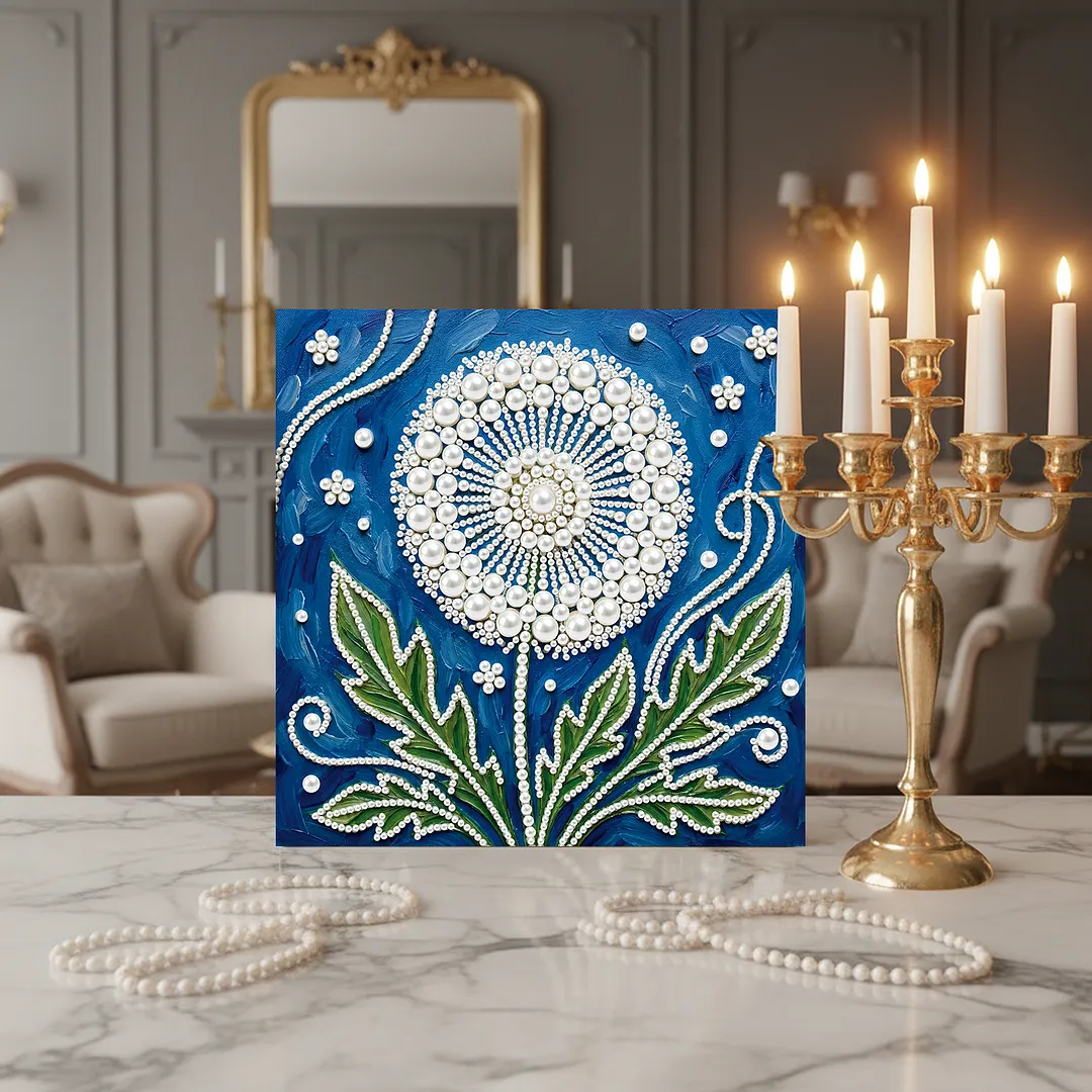 Dandelion DIY Pearl Painting Kit with Frame 25x25cm Pearl Gem Paintings Picture Arts Craft for Adults Beginners Gift Home Wall Decor
