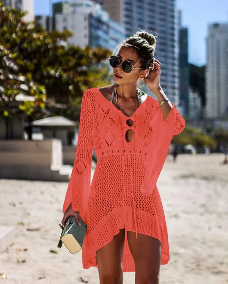 Crochet White Knitted Beach Cover up 2019 New Mujer Bikini Cover up Tunic Long Pareos  Swim Cover up Robe Plage Beachwear