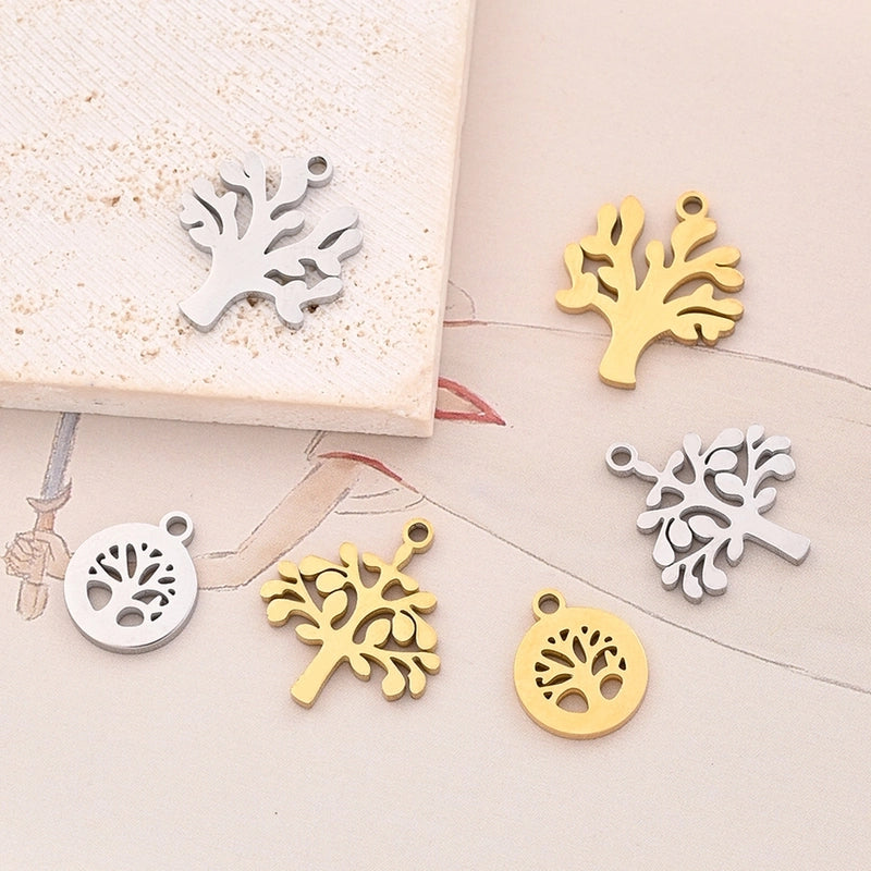 1 Piece 12x10mm 16.5x14.5mm 17x14.5mm Hole 1~1.9mm 304 Stainless Steel 18K Gold Plated Life Tree Polished Jewelry Accessories Pendant