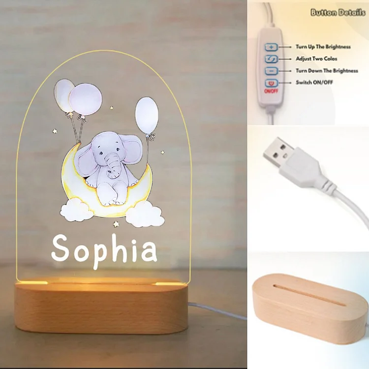 Luz nocturna 3D de elefante bebé LED personalizada / Cambio de 7