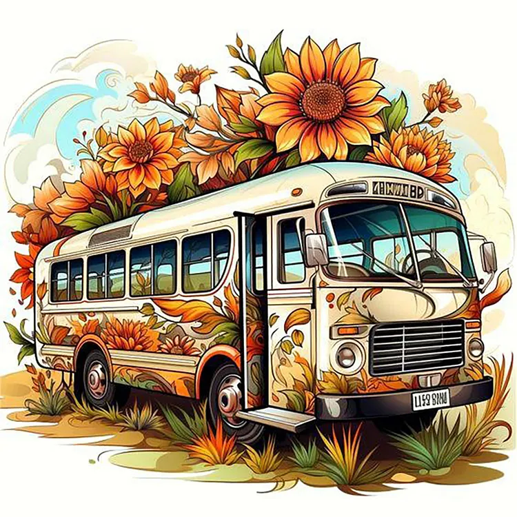 Cloud And Sunflower Bus 30*30CM (Canvas) Full Round Drill Diamond Painting gbfke