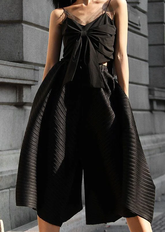 DIY Black wrinkled Summer High Waist Skirts Pant