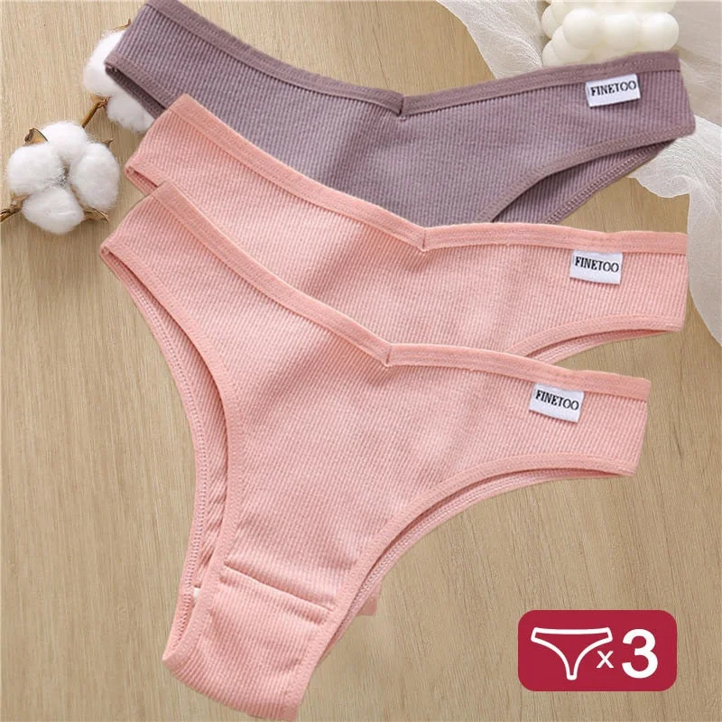 3PCS/Set Cotton Panties Lingerie Women Underwear Sexy Briefs Female Underpants Pantys Thong Panties Bikini Solid Color Tangas