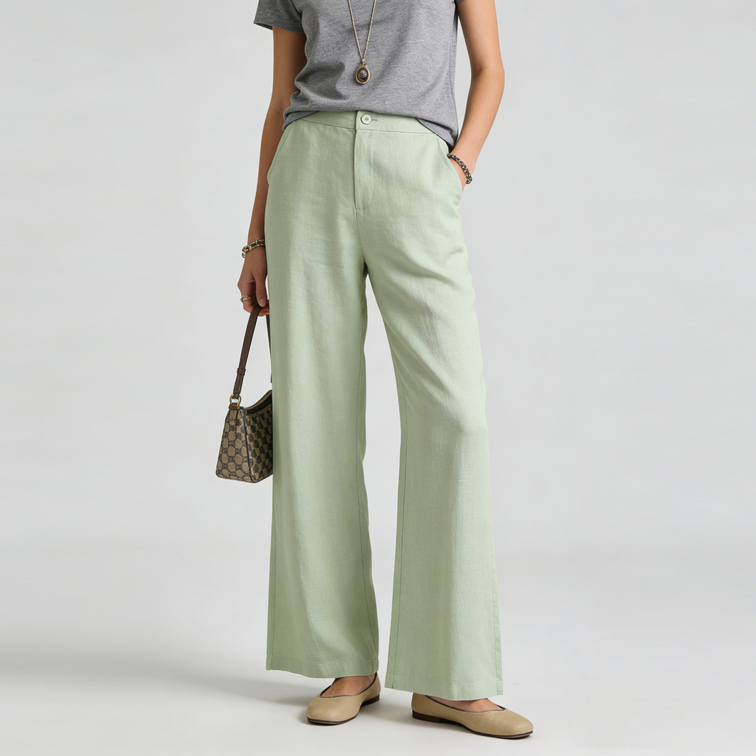 100% European Linen Pants Straight-Leg for Women REAL SILK LIFE