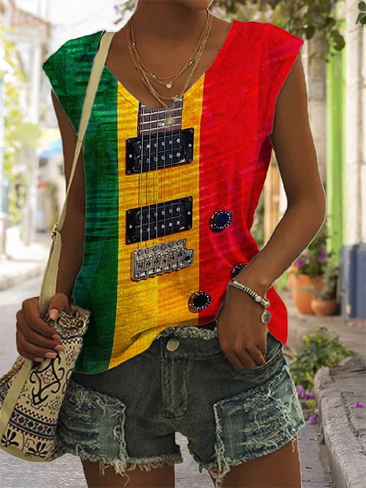 Reggae Lover Rasta Colorblock Guitar Inspired Tank Top