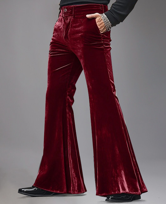 Retro Velvet Solid Slant Pocket Flare Leg Pants