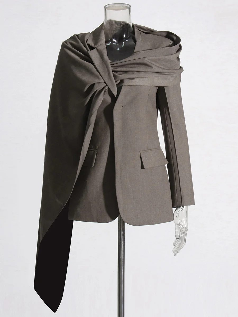 Woherb Woherb Personality Niche 2024 Autumn New Scarf Collar Hollow Out A Variety Of Wear Suit Pure Color Coat Female-Outfit Ideas