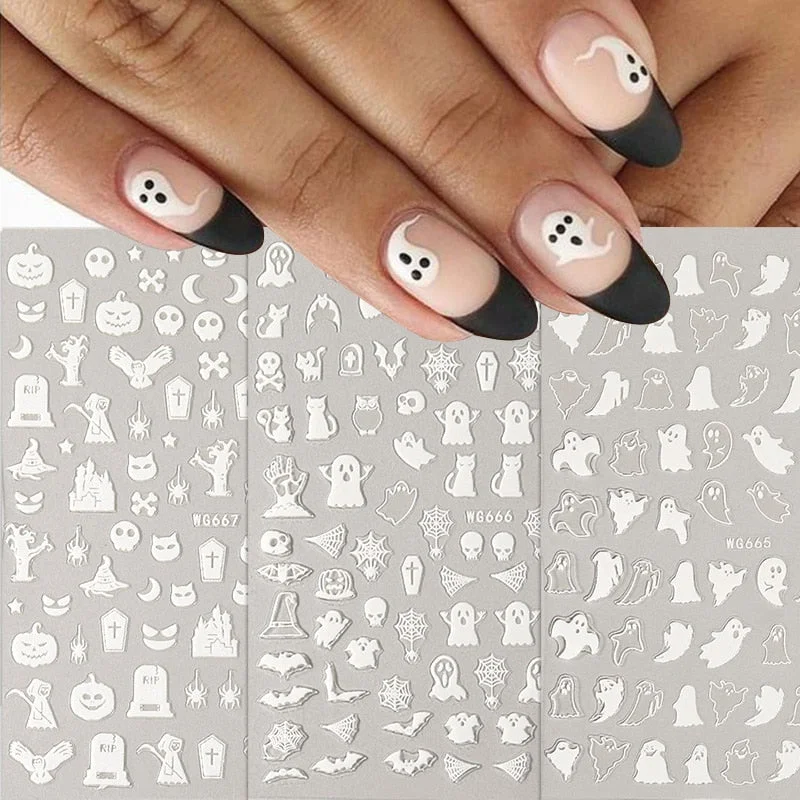 3D Luminous Nail Stickers Halloween Pumpkin Spider Star Moon Transfer Sliders  Winter Glow In The Dark Nail Art Decoration-Nail Inspo