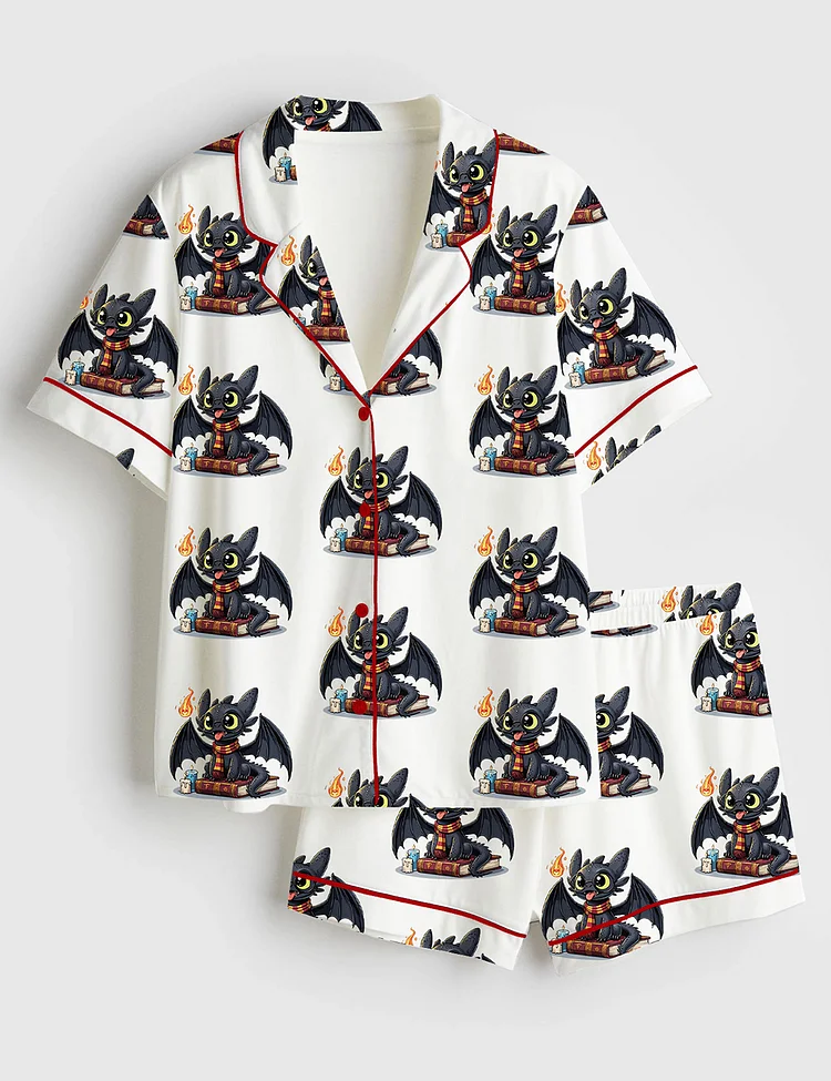 Women&rsquo;s Dragon Halloween Short Sleeve Satin Pajama Set