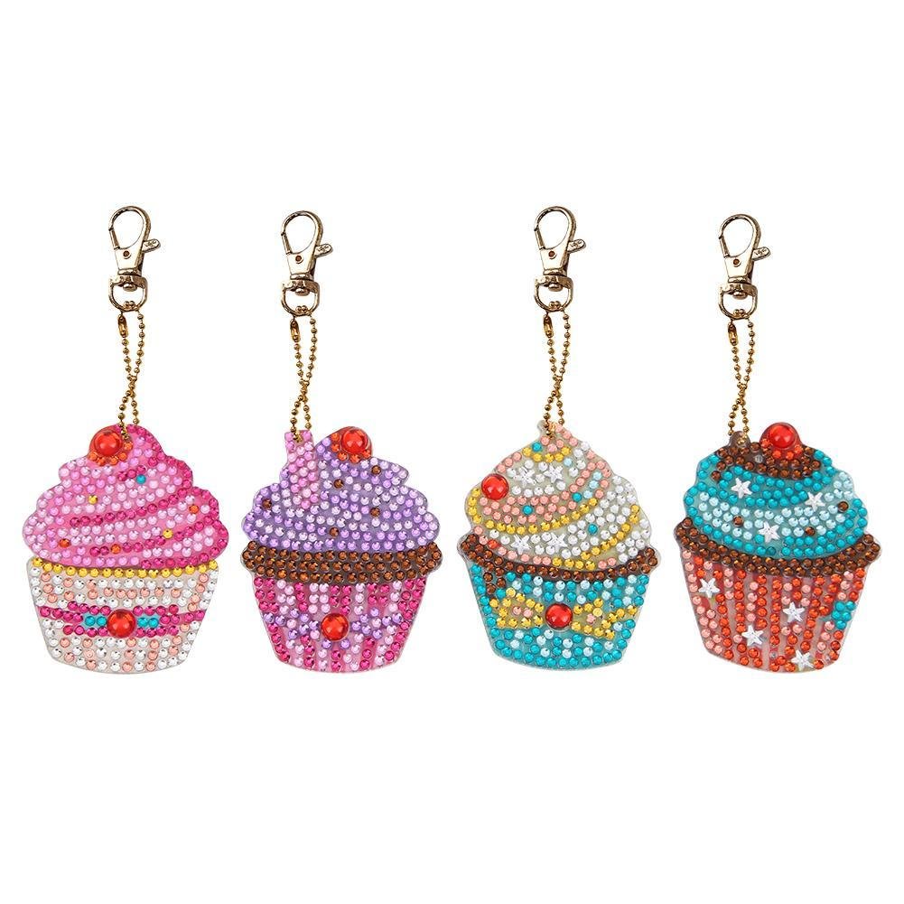 4pcs DIY Cupcake Full Drill Special Shaped Diamond Painting Keychains Gifts