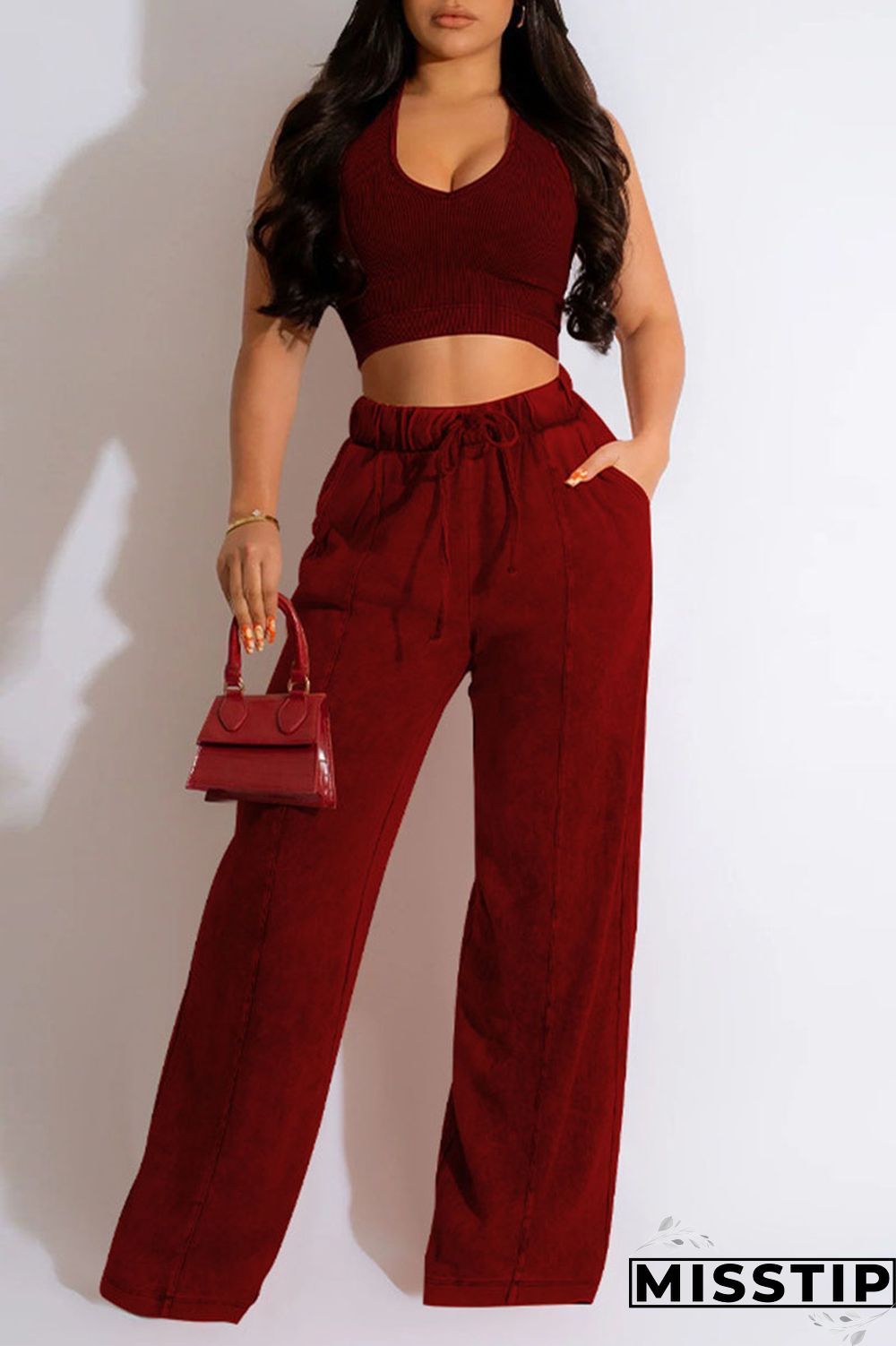 Blue Casual Solid Patchwork O Neck Sleeveless Two Pieces