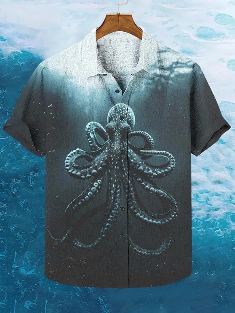 Men's Deep-sea Octopus Print Short Sleeve Shirt