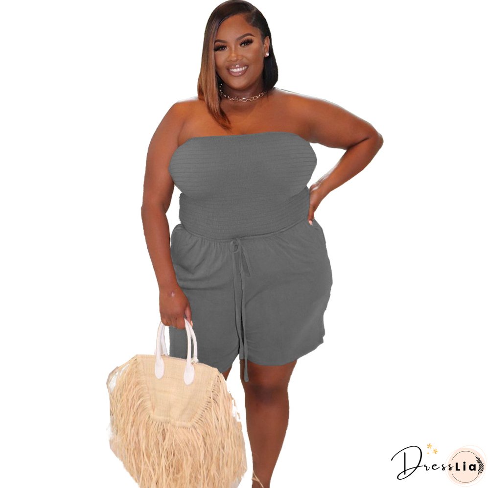 Women's Solid Strapless Plus Size Casual Jumpsuit