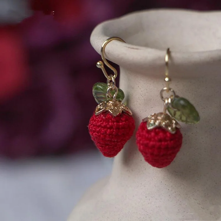 Fairy Tales Aesthetic Cottagecore Fashion Handmade Sweet Crocheted Strawberry Earrings QueenFunky