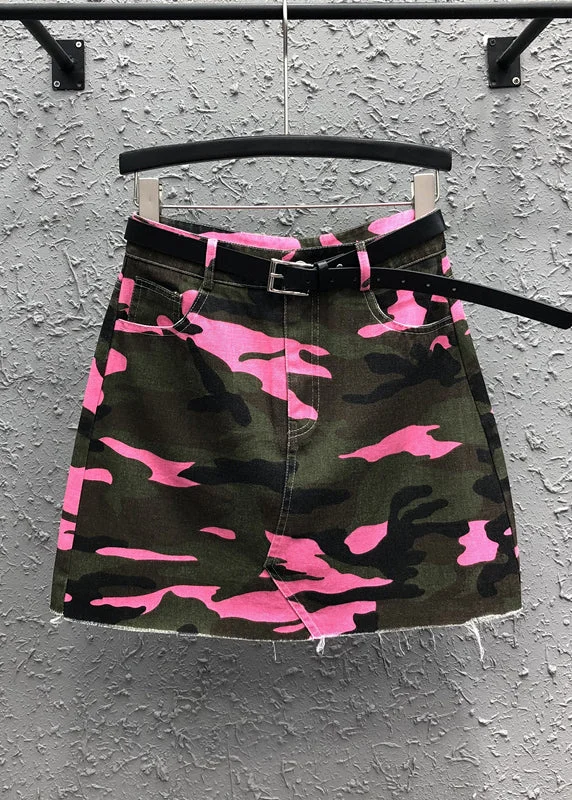 Boutique Rose Camouflage Pockets Patchwork Denim Skirt Summer