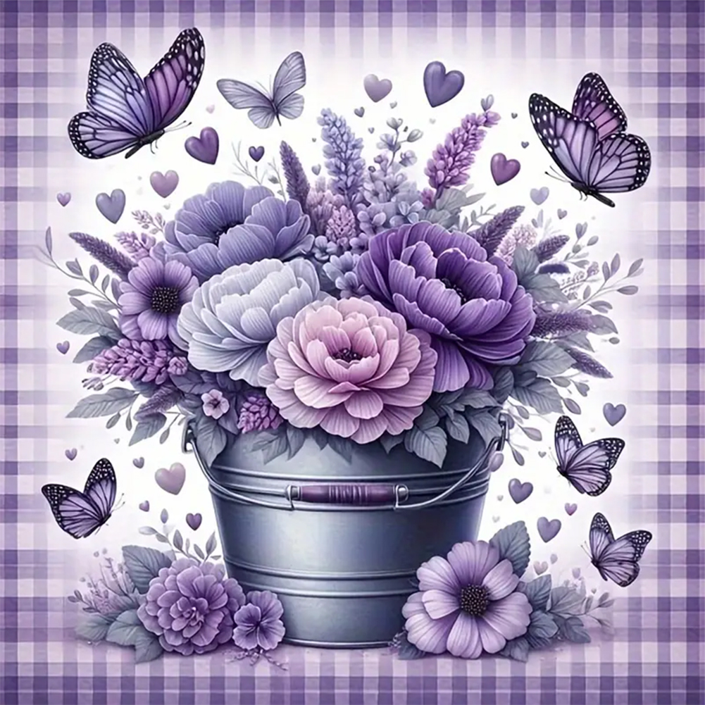 Purple Flower Butterfly 30*30cm(canvas) full round drill diamond painting