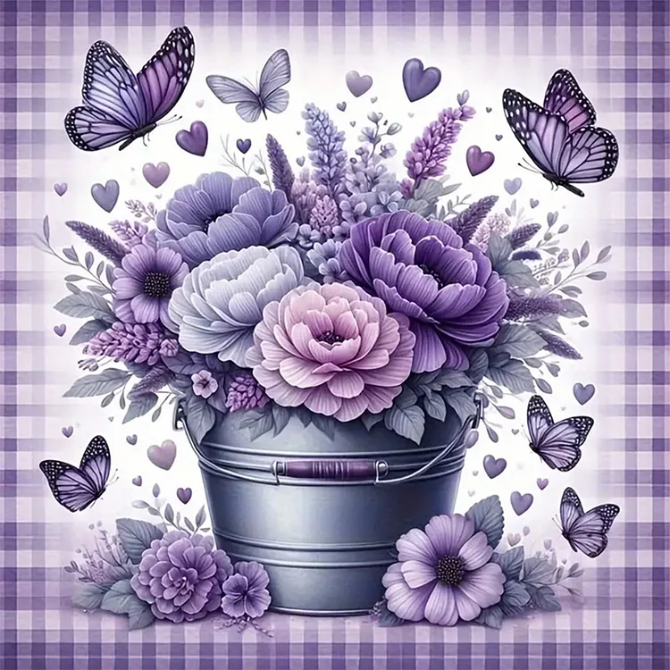Full Round Diamond Painting - Purple Flower Butterfly 30*30CM