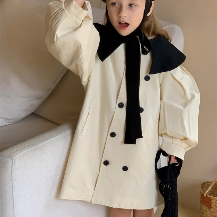 Toddler Girl Collar Preppy Style Mid-length Coat