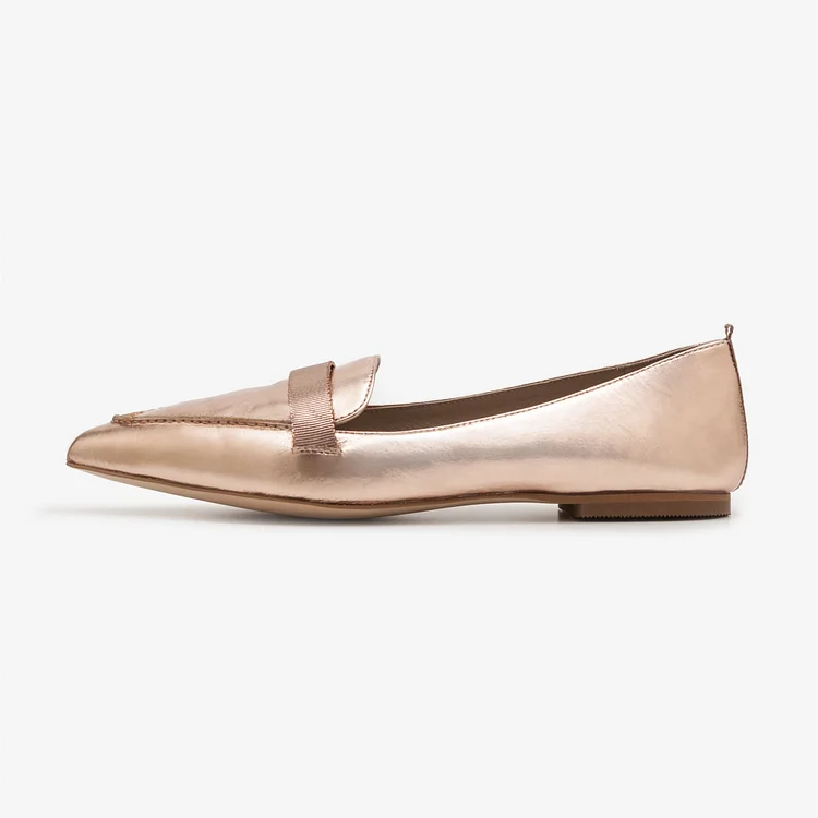 Rose Gold Loafers for Women Pointy Toe Flats |FSJ Shoes