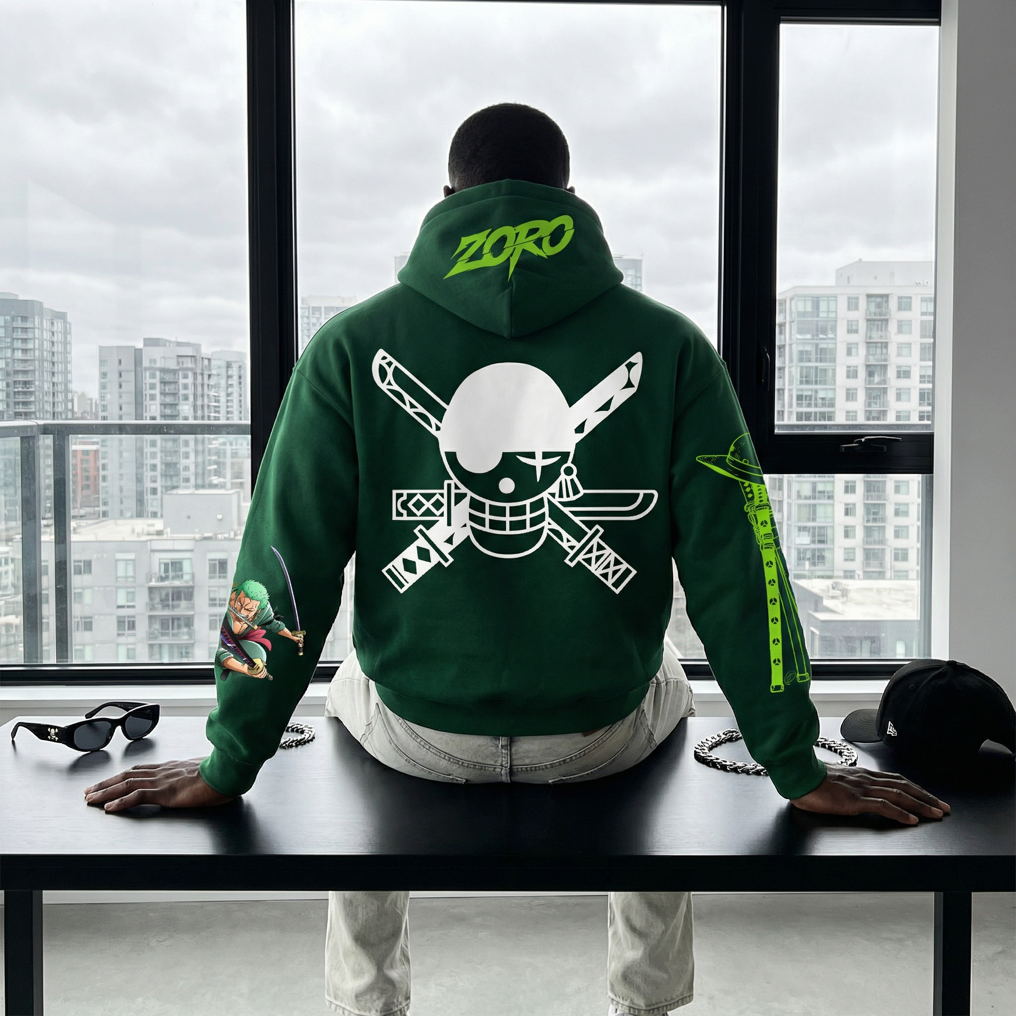 Men's Pirate Crew Glow-in-the-Dark Reflective Print Hoodie