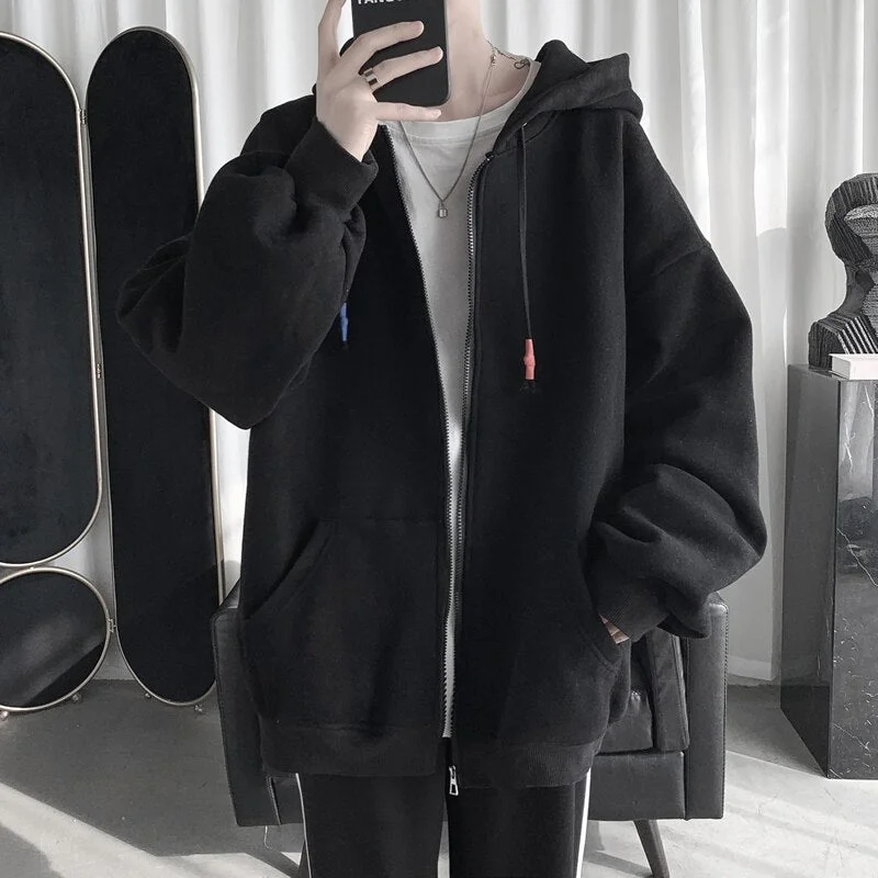 New Men's Hoodies Sweatshirts Zipper Hoodie Solid Color Hip Hop Mens Hooded Jacket Loose Track Hoodie Jacket Coat Streetwear