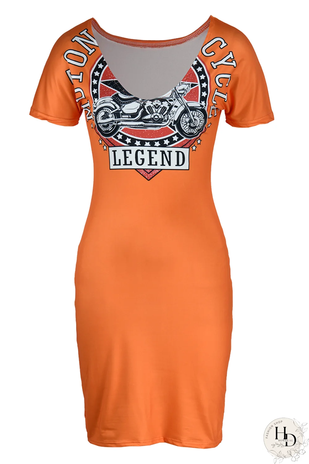 Tangerine Red Fashion Print Patchwork V Neck Pencil Skirt Dresses