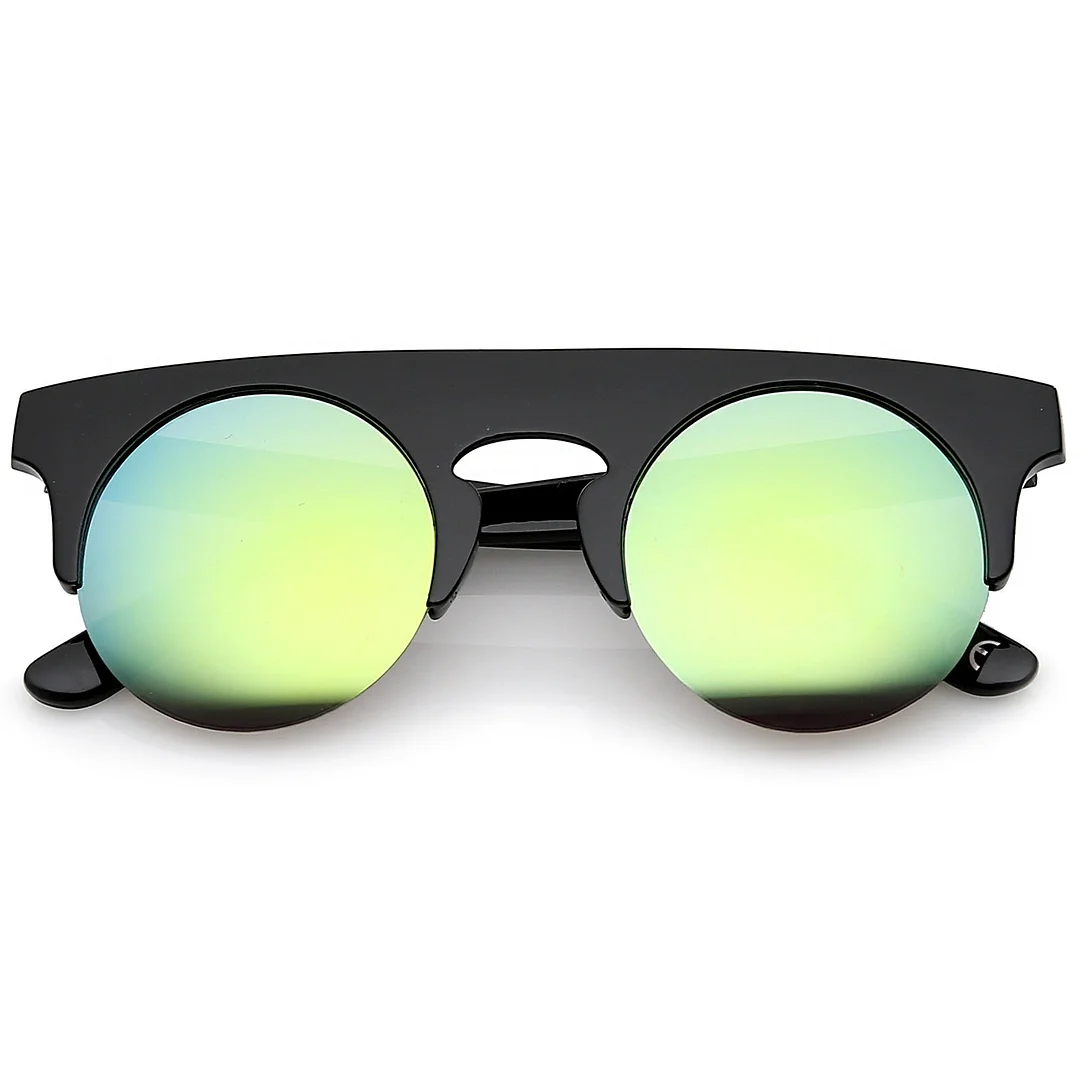 Modern Flat Top Horn Rimmed Round Flat Lens Semi Rimless glasses 48mm