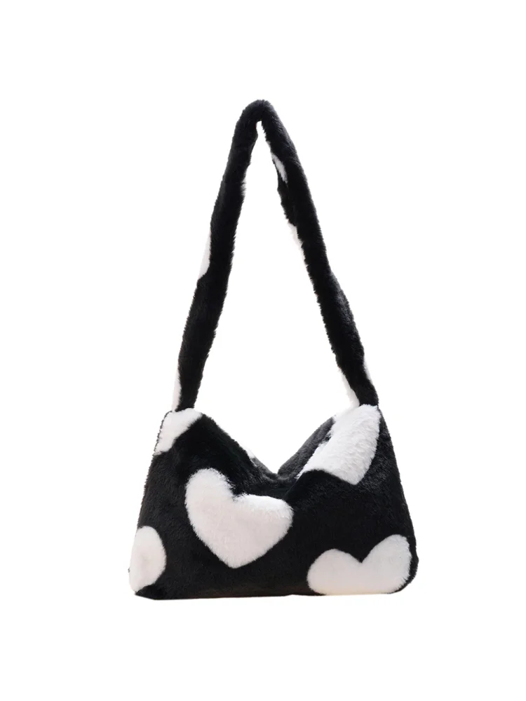 Flower Pattern Shoulder Underarm Bag Women Plush Top-handle Handbag (17)