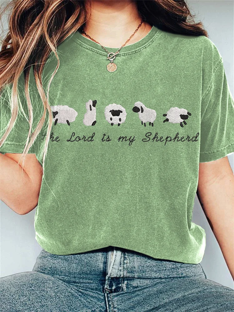 VChics The Lord is My Shepherd Embroidery Pattern T-Shirt