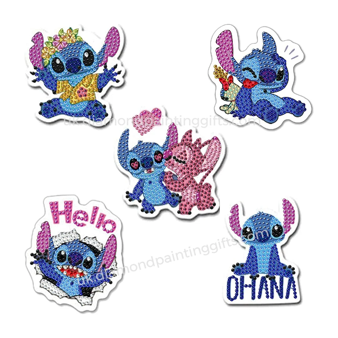 5Pcs Stitch Diamond Painting Keychain, Special Shaped Diamond Art Keychains, DIY Keychain Decoration Pendant Gift for Kids Adults(Double Sided)