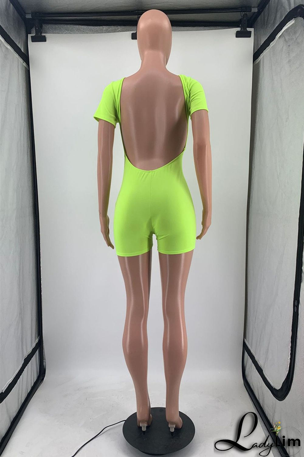 Yellow Fashion Casual Solid Basic O Neck Skinny Romper