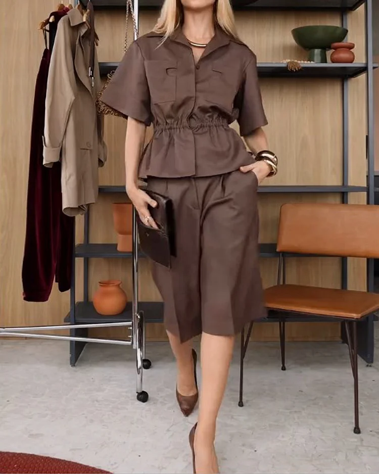 Lapel solid color 5-point pants two-piece suit