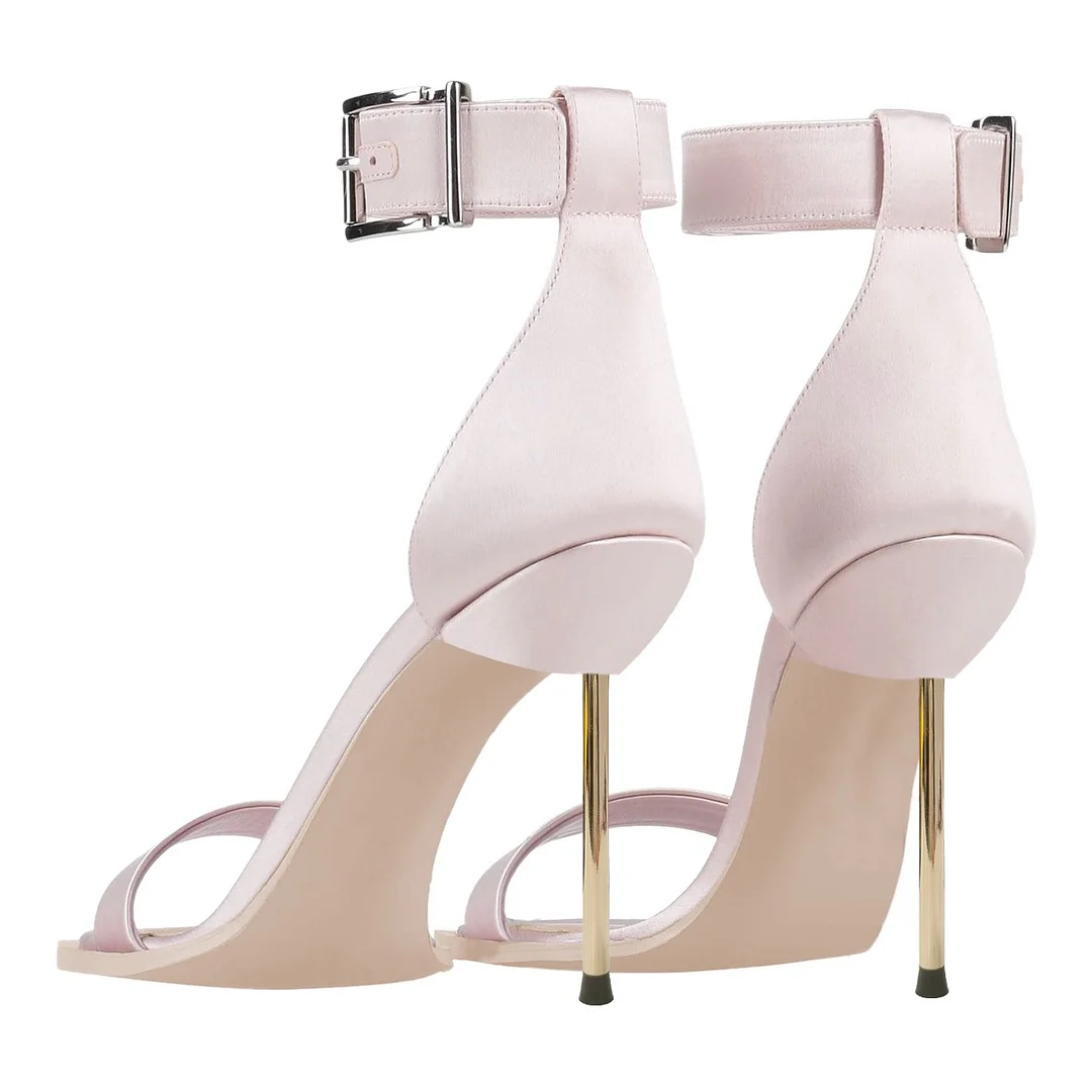 Light Pink Square&nbsp;Toe Stiletto Heel Ankle Strap Women's Sandals