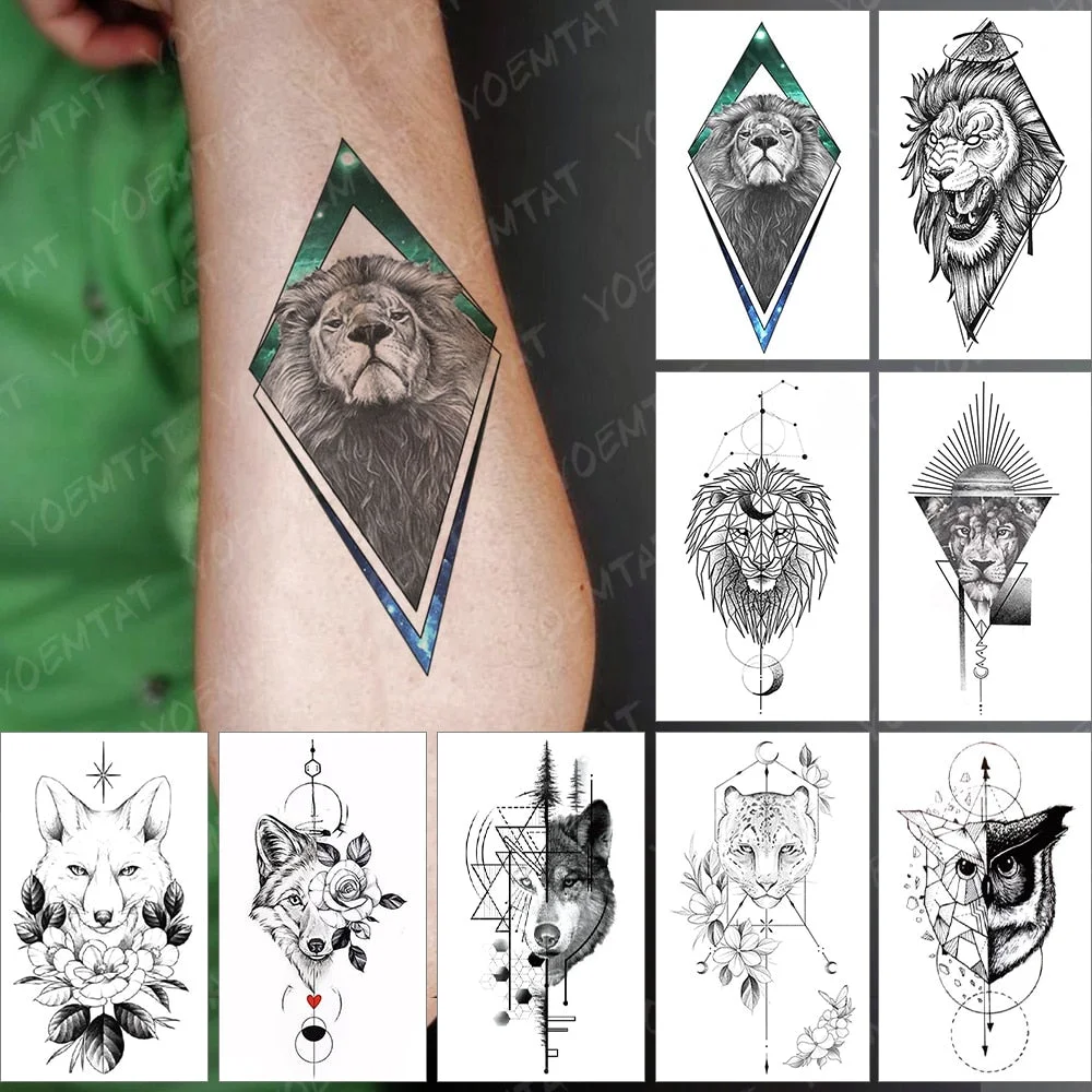 Waterproof Temporary Tattoo Sticker Starry Sky Galaxy Lion Flash Tatoo Wolf Fox Owl Arm Wrist Fake Tatto For Body Art Women Men
