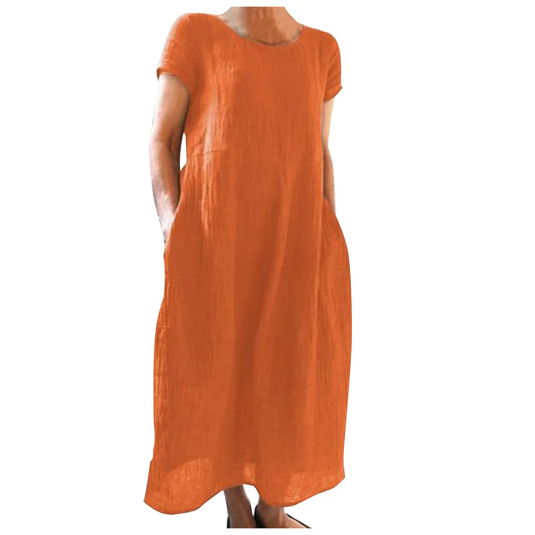 Brownm Brownm Solid-Color Retro Loose Cotton Dress Direct Sales