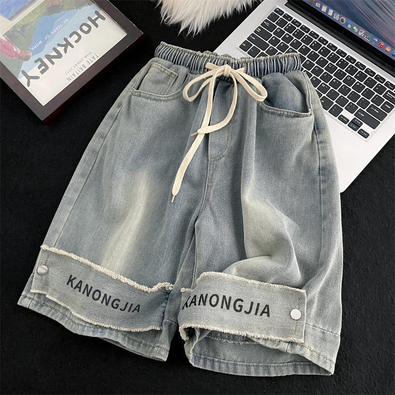 Inquiraton men fall pants Washed yellow mud-dyed denim shorts women's summer design niche American hiphop high street fashion brand loose pants y2k pants