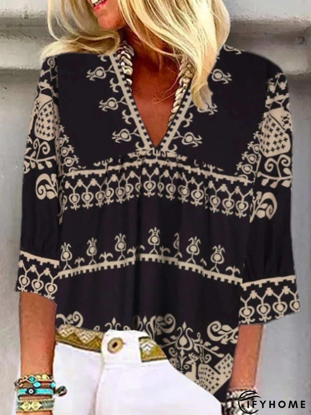 Polyester Fibre Casual V Neck Regular Fit Tunic Top | IFYHOME